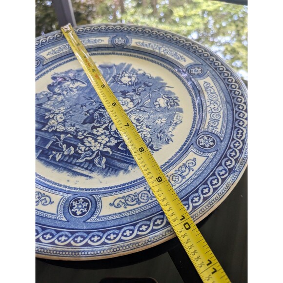 Antique Transferware Blue Plate 10" Peony Pinder Bourne & Co Burslem 1860s Urn - Picture 10 of 13